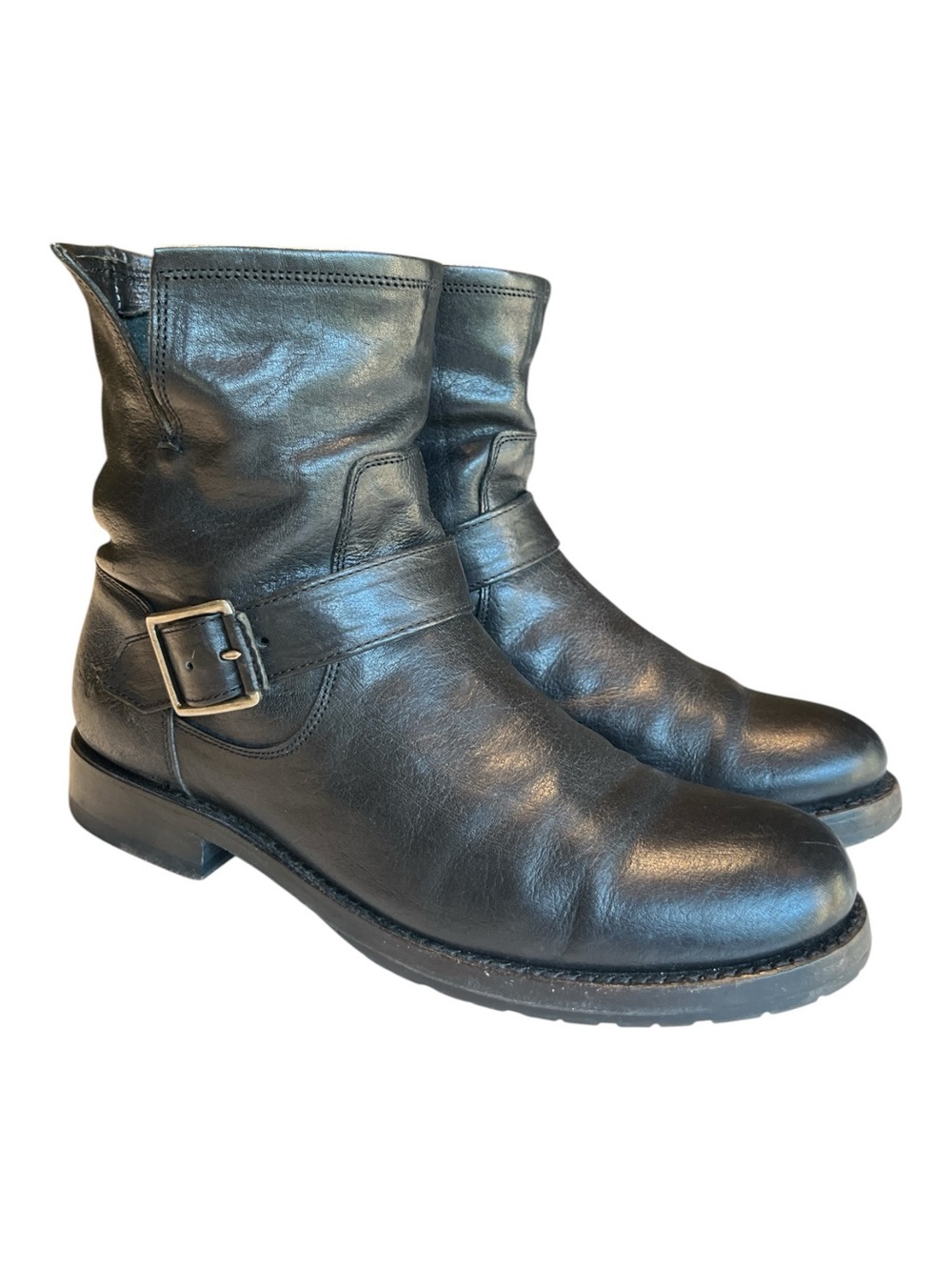 Frye Boots Natalie Short Engineer Black Leather Ankle Buckle SZ 8.5